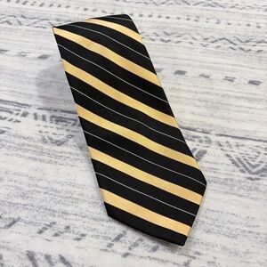 Calvin Klein Silk Tie Black Gold Stripe Classic Core Business Formal